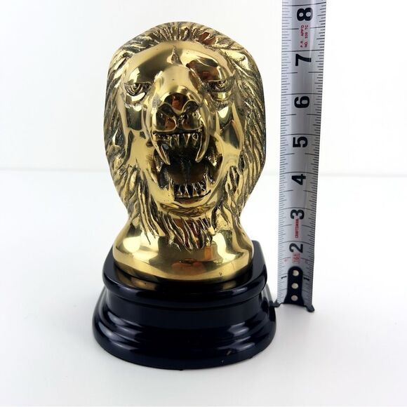 VINTAGE BRASS LION HEAD BOOKEND Heavy SET 7.5” Tall Made In KOREA 1994 - Picture 8 of 10